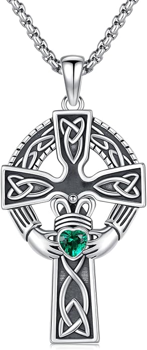 Midir&Etain Celtic Cross Necklace 925 Sterling Silver Cross Pendant Necklace Celtic Viking Irish Jewelry Religious Protective Gift for Men Women