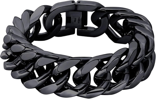 8/12/17mm Wide Cuban Link Bracelet for Men Father Gift 18K Gold/Black Plated Stainless Steel Bracelets 7.4-9 Inches(Gift Wrapped)