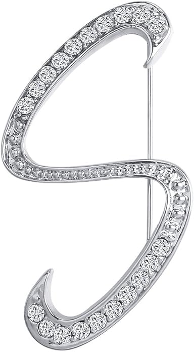 LiaSun A-Z 26 Letters Pins Brooches Silver Plated Metal Broaches Pins-Clear Crystal Initial Breastpin