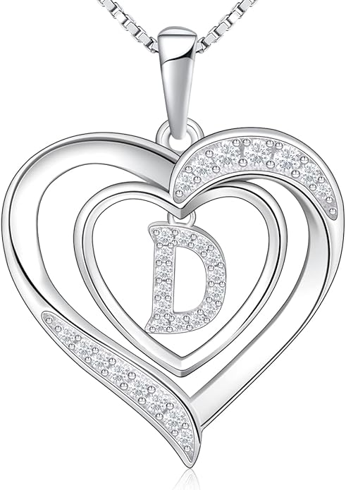 RIVIKO Heart Initial Necklace for Women, 925 Sterling Silver Letter Pendant,Personalized Charm Alphabet Jewelry Valentines Mother's Day Anniversary Christmas Birthday Gifts for Women Her Mom Wife