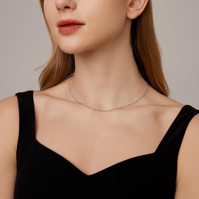 Dainty Chain Necklace for Women, 18K Gold Plated Coin Disc Choker Necklaces Simple Satellite Beaded Twisted Thin Paper Clip Chain Everyday Jewelry Gifts