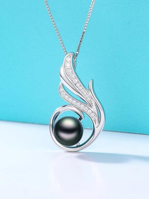 KANNSOAR Tahitian Black Pearl AAAA 18K Gold Plated Sterling Silver Trendy Pendant Necklace for Women Wife Mom Girlfriend Valentine Her Jewelry Gift for Anniversary Birthday Christmas