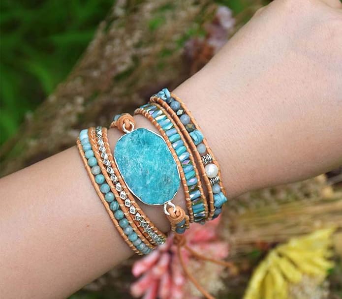 ZOSOJONA Boho Handmade Natural Stone Wrap Bracelets Turquoises Crystal Beads Bracelet Jewelry