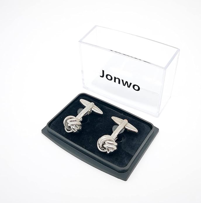 Jonwo Knot Cufflinks in Gift Box Cuff Links for Men Lady Daily Wear Business Wedding Party Tuxedo Shirt Birthday Gift