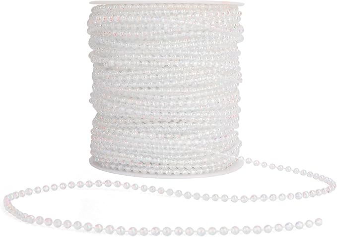 Pearl Beads Garland, 3mm String of Pearls, 164FT Pearl Garland for Christmas Tree, Christmas Faux Pearls Strand Roll for DIY Craft Xmas Wedding Party Supplies Flowers Decoration