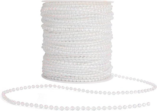 Pearl Beads Garland, 3mm String of Pearls, 164FT Pearl Garland for Christmas Tree, Christmas Faux Pearls Strand Roll for DIY Craft Xmas Wedding Party Supplies Flowers Decoration