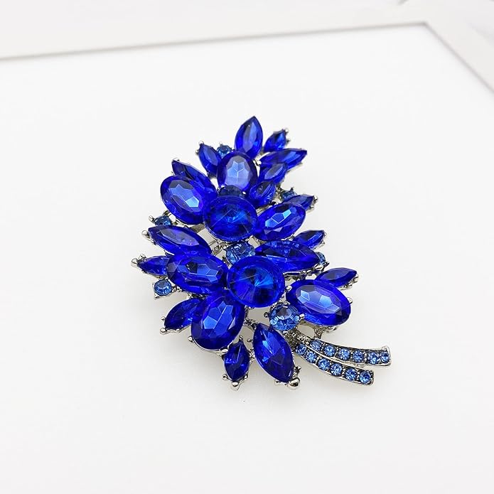LAXPICOL Vintage Green Austrian Crystal Flower Leaf Bouquet Clusters Large Big Brooch Pin for Women Gold Tone