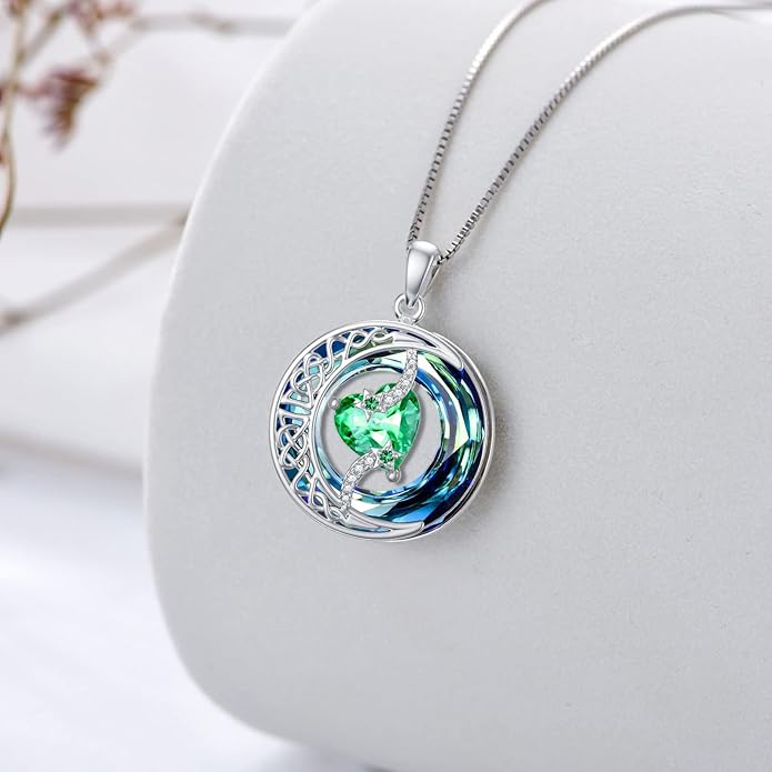 TOUPOP Christmas Gifts Birthstone Necklace 925 Sterling Silver Moon and Star Pendant with Blue Crystal Celtic Moon Jewelry Birthday Gifts for Women Mom Wife Her Daughter