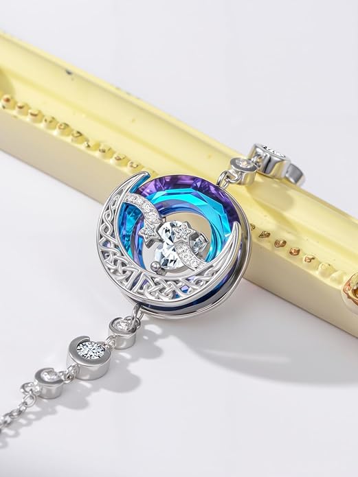 TOUPOP Birthstone Bracelet Moon and Star Bracelet 925 Sterling Silver Blue Crystal Jewelry Birthday Christmas Gifts for Women