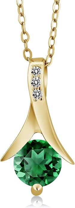 Gem Stone King 18K Yellow Gold Plated Silver Simulated Emerald and White Diamond Pendant Earrings Jewelry Set For Women | 2.36 Cttw | With 18 Inch Chain | Fine Jewelry Gifts for Her Mom Women Wife