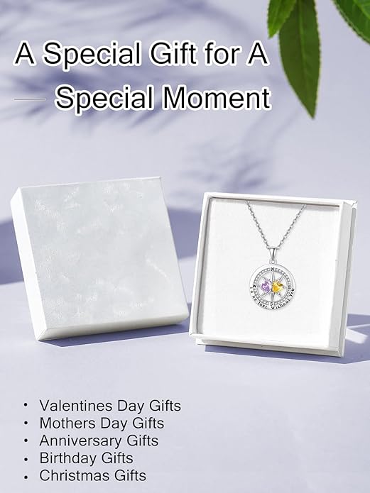 JIYVY32 Compass Birthstones Necklace for Women, Exquisite S925 Necklace Anniversary Birthday Gifts for Wife Her Double Birthstone Pendant jewelry ‘I'd be Lost Without You’