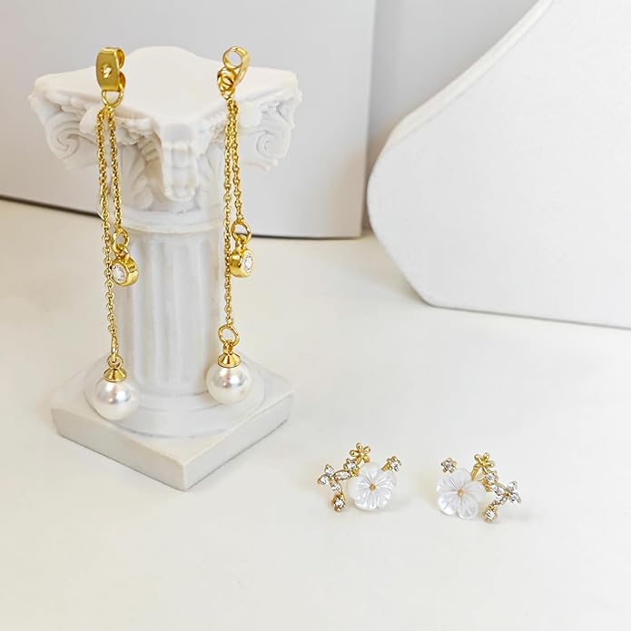 Zeffy Pearl Earrings for Women 14k Gold/Silver Pearl Drop Earrings Long White Pearl Tassel Dangle Statement Earrings Bridal Wedding Dainty Prom Earrings Birthday Gifts Jewelry