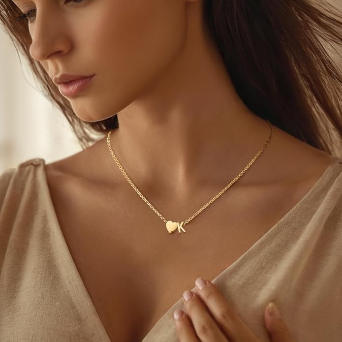 Cross Necklace, Layered Initial Necklaces for Women,Dainty 18K Real Gold Plated Heart Initial Necklace, Personalized Gifts for Women Teen Jewelry
