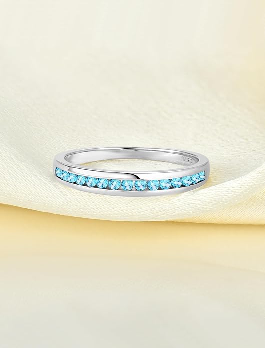 YL Stackable Rings 925 Sterling Silver Halo Birthstone Eternity Bands Jewelry for Women