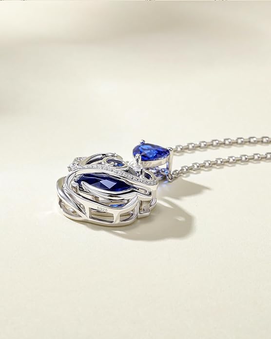 FANCIME Thornless Pulse Birthstone Necklace for Women Sterling Silver Rose Pendant Fine Jewelry Gemstone Birthday Valentines Day Gifts for Wife Her