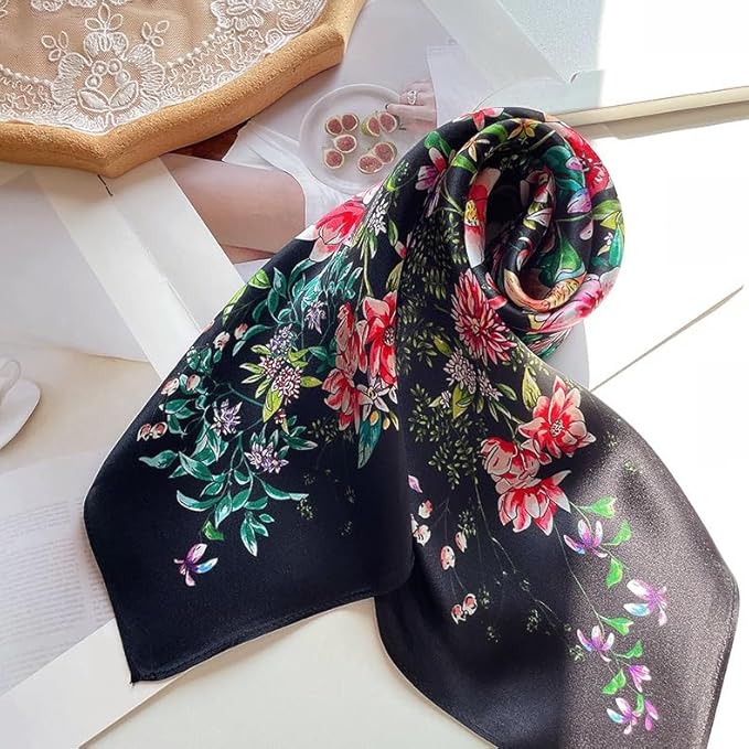 ANDANTINO 100% Mulberry Silk Square Scarf for Hair-25.6" X25.6'' Women Men Natural Silk Neckerchief Digital Printed Headscarf