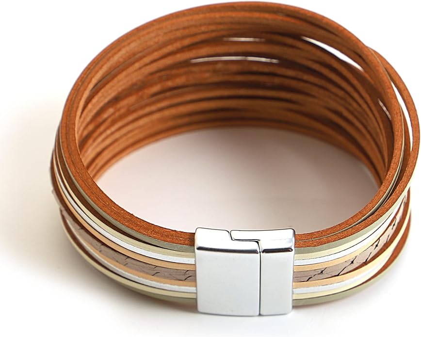 hotoo Handmade Layered Leather Bracelets Wrap for Women Stackable Chunky Colored Men Cuff Bracelet Wristband Bangle Gifts