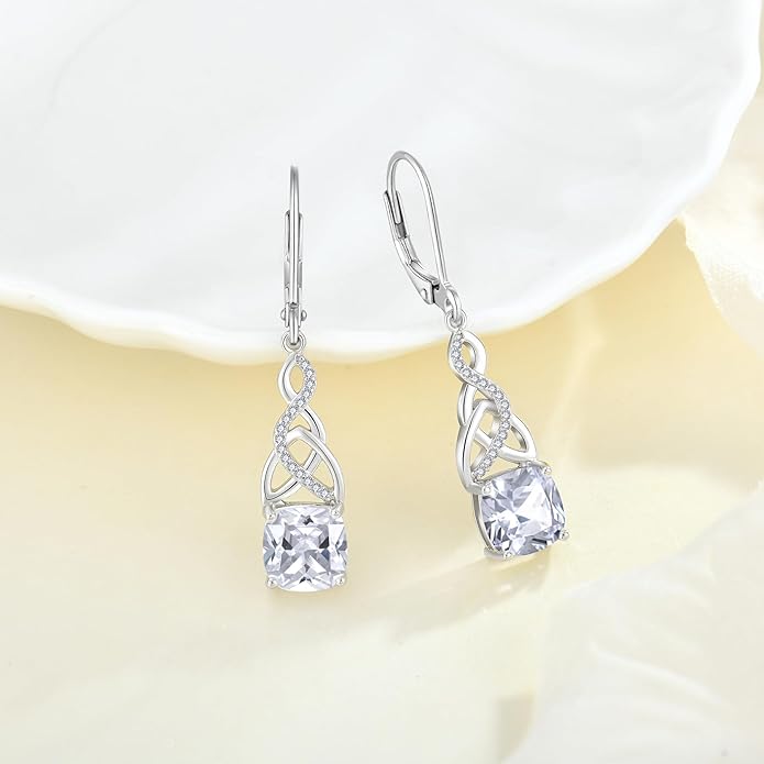 Infinity Irish Celtic Knot Jewelry Set for Women Princess Cut Necklace & Earrings April Birthstone Jewelry Gifts