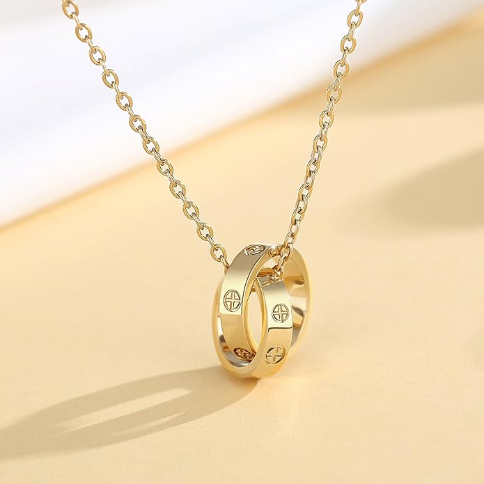 Love Necklace, Interlocking Circle Necklace, Dainty Pendant Necklace for Women, Stocking Stuffers for Women Valentines Christmas