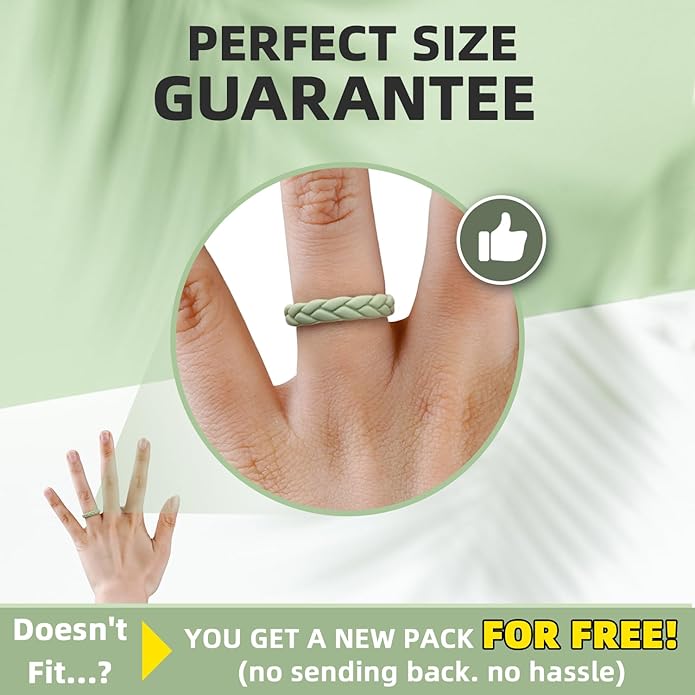 Egnaro Women's Silicone Stackable Rings 3.5mm Wide 2mm Thick, Rubber Flexible Hypoallergenic Wedding Bands For Workout Leaf Braided Fashion