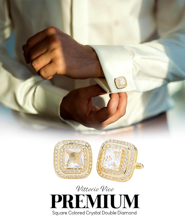 Vittorio Vico Square Colored Crystal Double Diamond Set Cufflinks