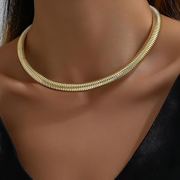 Chunky Gold Choker Necklaces for Women Non Tarnish Silver Statement Necklace for Women Chunky Necklace Open Round Gold Collar Necklace Trendy Jewelry
