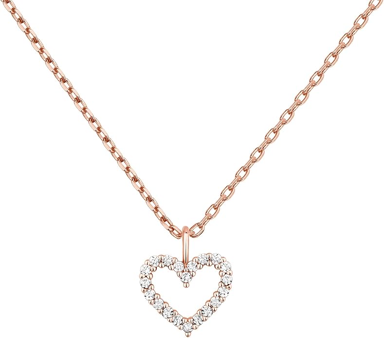 PAVOI 14K Gold Plated Cubic Zirconia Heart Necklace | Cute Dainty Love Pendant Necklaces for Women