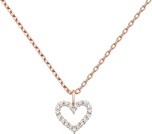 PAVOI 14K Gold Plated Cubic Zirconia Heart Necklace | Cute Dainty Love Pendant Necklaces for Women