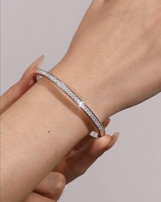Moissanite Bangle Classic Tennis Bracelet Fine Jewelry D Color VVS1 Round Moissanite Birthday Mothers Day Gift for Women, Length 7.1 Inch Width 3mm