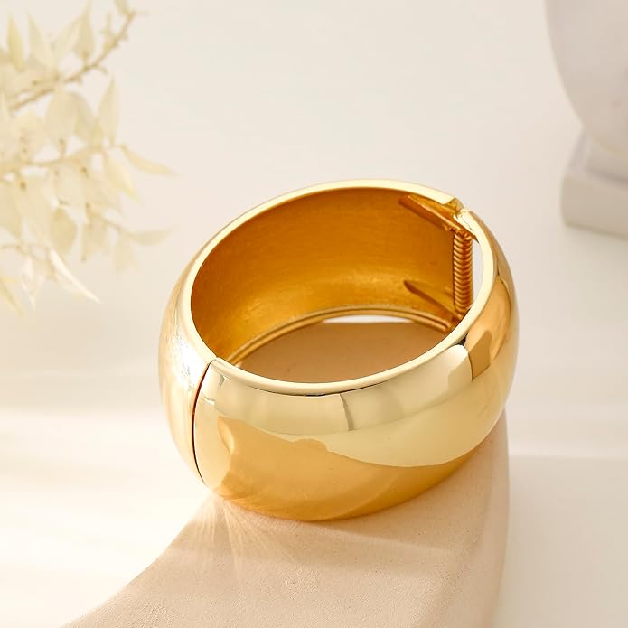 Bangle Bracelets for Women | 14K Gold Plated Trendy Wide Bracelets | Hinged Arm Cuff Bangles Chunky Bracelet for Women