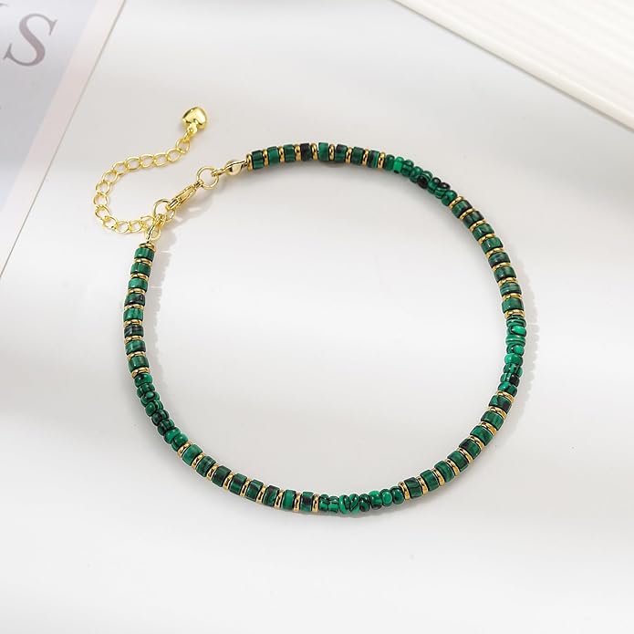 XIJIN Natural Stone Beaded Anklets for Women Handmade Beach Boho Turquoise Beads Ankle Bracelet Jewelry Gift for Her