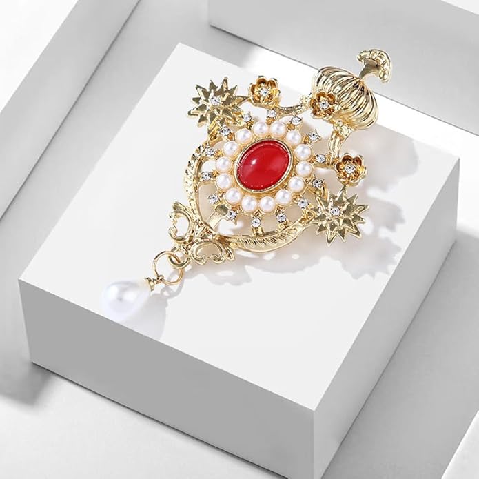JKQBUX Versailles series Baroque elegant Brooches Pin for Women Men Girls Retro Court Pearl Corsage Pin delicate accessory