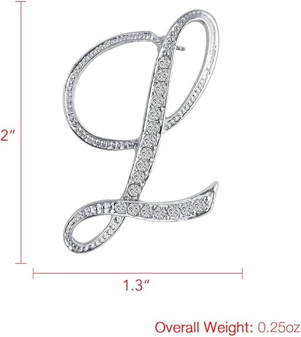 LiaSun A-Z 26 Letters Pins Brooches Silver Plated Metal Broaches Pins-Clear Crystal Initial Breastpin