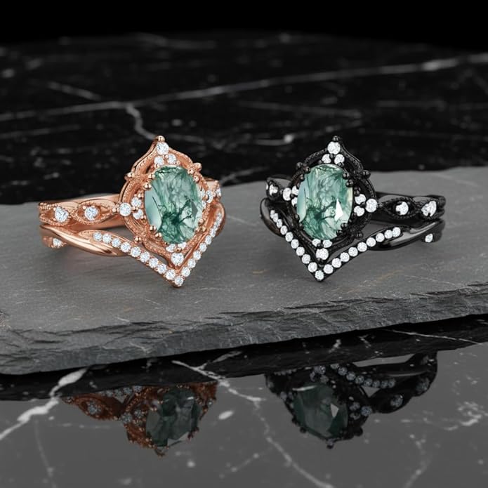 Oval Cut Vintage Gemstone Engagement Rings set for Women S925 Sterling Silver/10K/14K/18K Gold Birthstone Promise Anniversary Bridal Set Ring for her