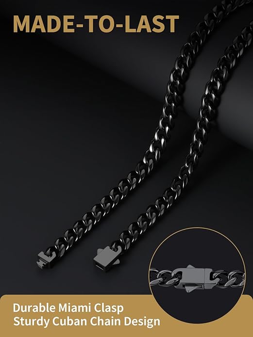 FindChic Cuban Link Chain for Men, 6/9/12mm Necklace Chain, Black/Gold Plated/Stainless Steel Necklace, Hypoallergenic & Tarnish-Proof Men's Jewelry Hip Hop Accessories, 18-30" Length Options