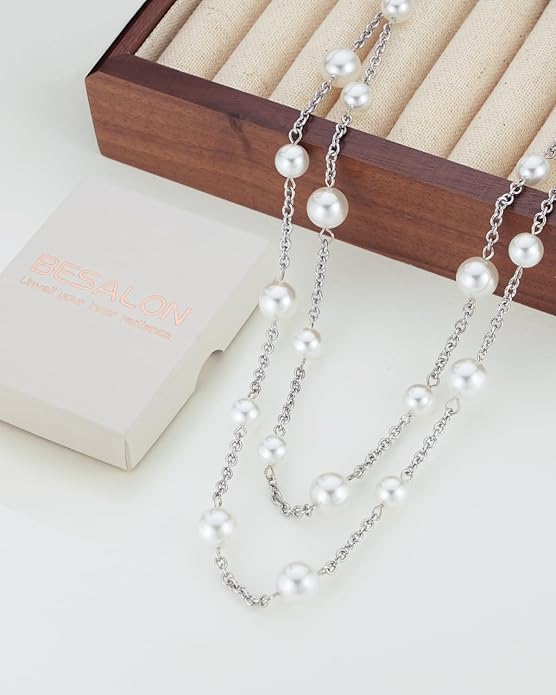 Gold Pearl Necklace for Women, Chunky 18K Gold Plated Layered Choker Chain - Double Layered Pearl Necklace, Trendy Gold Jewelry Birthday Gifts