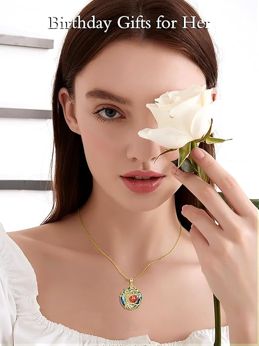 TOUPOP Christmas Gifts Tree of Life Birthstone Necklace 925 Sterling Silver Pendant Austrian Crystal Jewelry Anniversary Birthday Gifts for Women Mom Her Wife