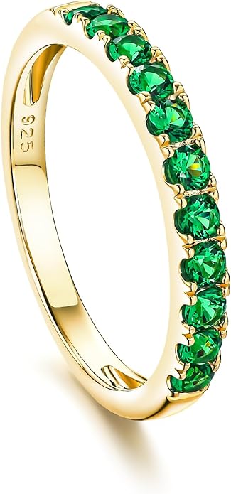 CAIDIKA Created Ruby/Sapphire/Emerald Stackable Rings for Women 14K Gold Plated/ 925 Sterling Silver 2.2mm Wedding Band Ring (with Gift Box)