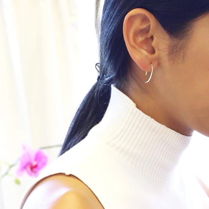 Upside Down Hoop Earrings - Hypoallergenic Lightweight Wire Needle Drop Dangle Threader Hoops for Women, Safe for Sensitive Ears - Plated in 925 Sterling Silver or 18k Gold