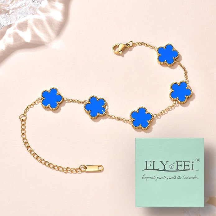 18K Gold-Plated Four Leaf Clover Bracelet for Women,Adjustable lucky Bracelet Set Jewelry Gift-Hypoallergenic Charm for Birthdays, Wellness & Daily Wear