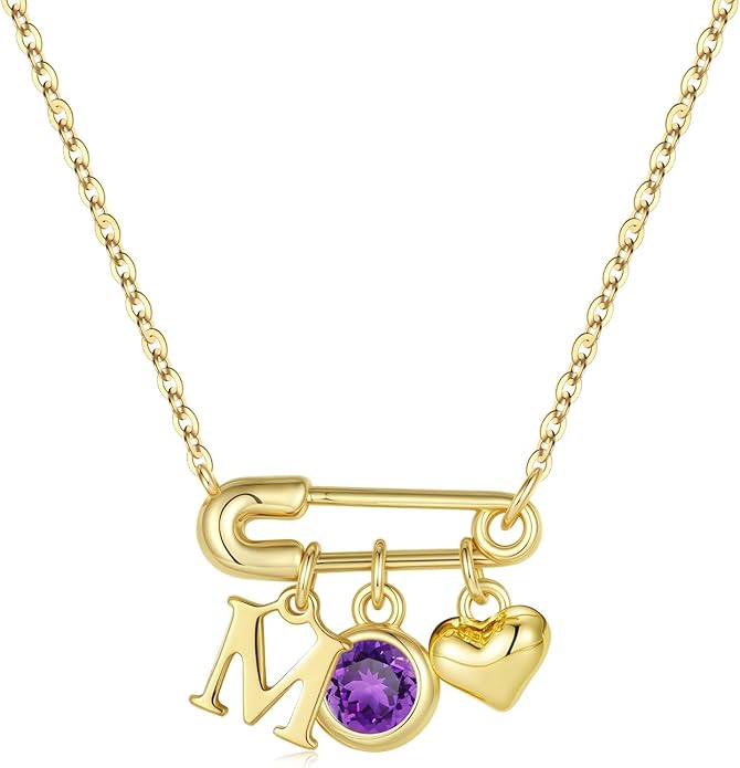 MONOOC Christmas Gifts for Women Girls - 14K-Gold-Plated Dainty Paperclip Heart Initial Necklace Birthstone Necklace Jewelry Birthday Gifts for Women Her Mom Friend Wife Sister