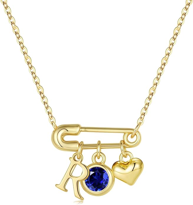 MONOOC Christmas Gifts for Women Girls - 14K-Gold-Plated Dainty Paperclip Heart Initial Necklace Birthstone Necklace Jewelry Birthday Gifts for Women Her Mom Friend Wife Sister