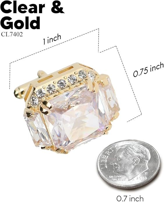 Rectangular Colored Diamond-Flanked Crystal Cuff Links – Tuxedo Suit Accessories, Cufflinks for Men