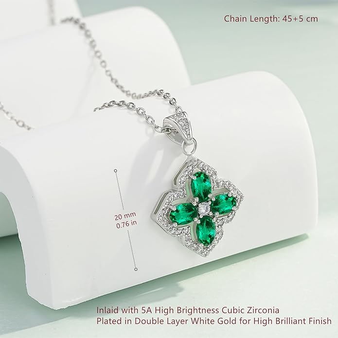 VONSSY Four Leaf Clover Necklace Earrings Shamrock Irish ST Patricks Jewelry Set Gift Green Emerald Zircon Crystal Stud 18k Gold Plated Chain Saint Pendant for Woman Wife Girlfriend