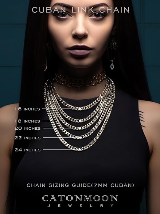 catonmoon 7mm Miami Cuban Link Chain Necklace for Men And Women, 316l Stainless Steel And 925 Sterling Silver Filled, Available In 18/20/22/24/26/28/30 Inches Silver Chain for Men Necklace