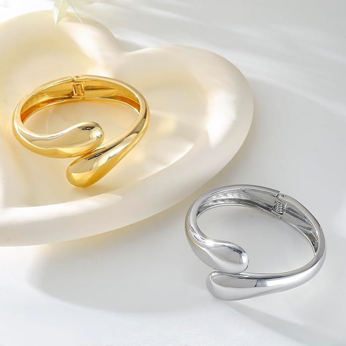 Bangle Bracelets for Women | 14K Gold Plated Trendy Wide Bracelets | Hinged Arm Cuff Bangles Chunky Bracelet for Women