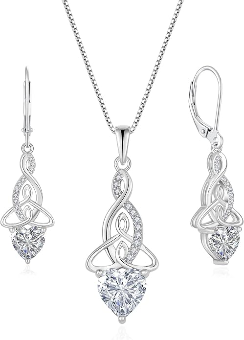 Infinity Celtic Knot Jewelry Set for Women 925 Sterling Silver April Birthstone Earrings and Necklace Set Cubic Zirconia Jewelry Gifts for Her