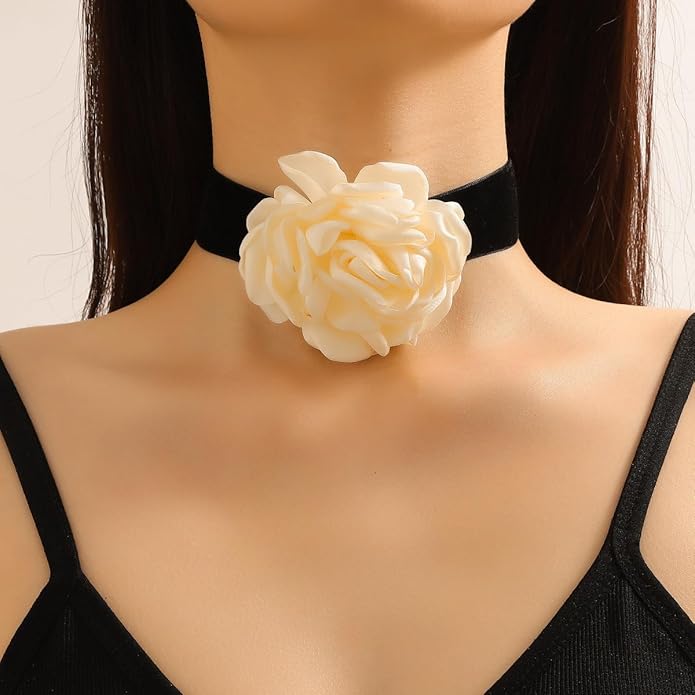 Flower Choker Necklace for Women Vintage Rose Flower Necklace Velvet Ribbon Camellia Floral Choker Necklaces Elegant Summer Necklace Jewelry for Retro Weddings 90s Costume Parties Holiday
