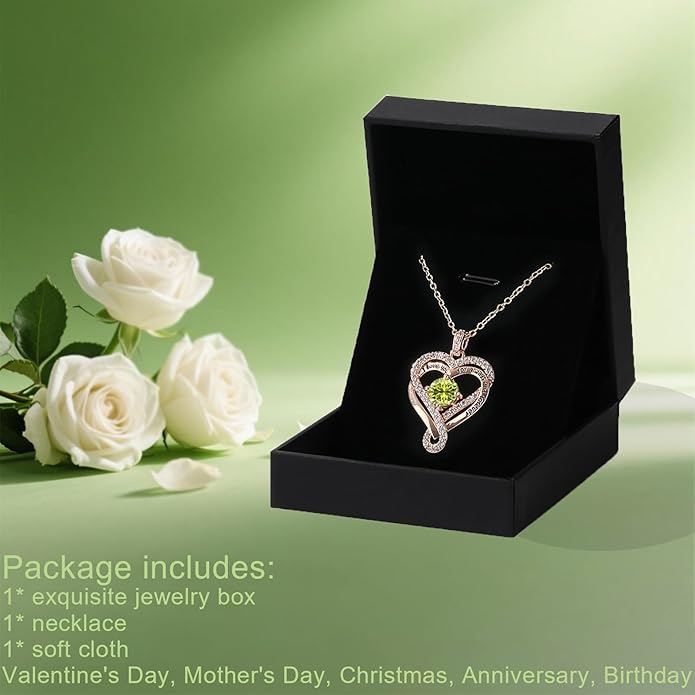 Birthstone Heart Necklaces for Women, Infinity Pendent S925 Sterling Silver Jewelry for Women, Wedding Anniversary, Birthday Mother’s Day Gifts for Mom, Mother, Wife, Girlfriend