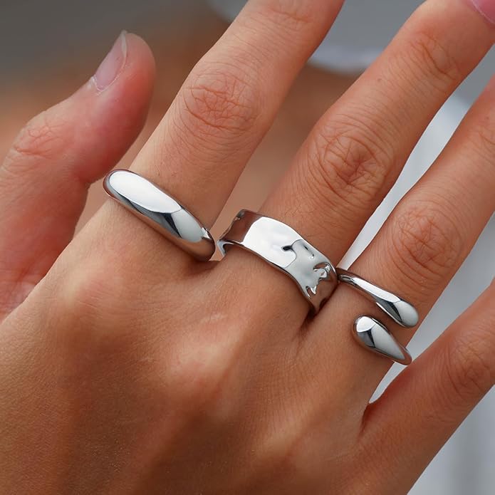 Chunky Gold Rings for Women Non Tarnish, 18K Gold Plated Statement Dome Rings Stacking,Thumb Ring, Mens Silver Eternity Wedding Band Jewelry Size 5-11